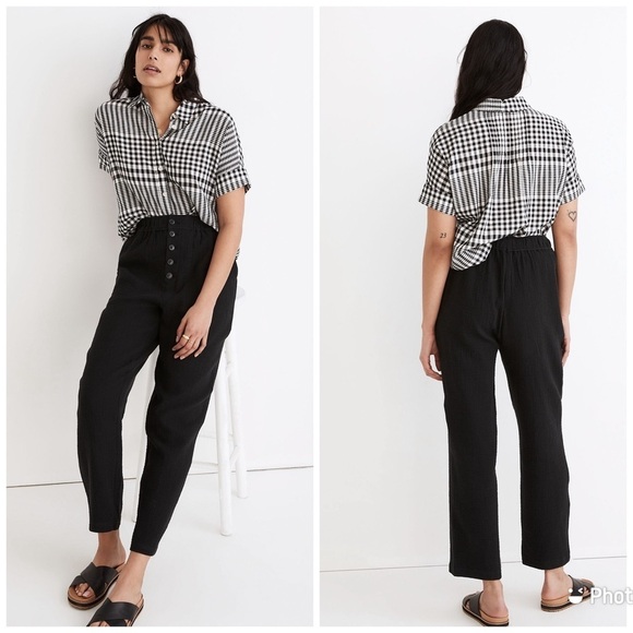 Madewell Cotton Linen Pull On High Rise‎ Tapered Pants Button Front ND647 Sz S - Picture 1 of 7